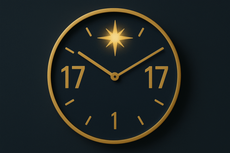 17h17 signification – horloge 1717 avec étoile (Arcane XVII) et symboles 1 et 7