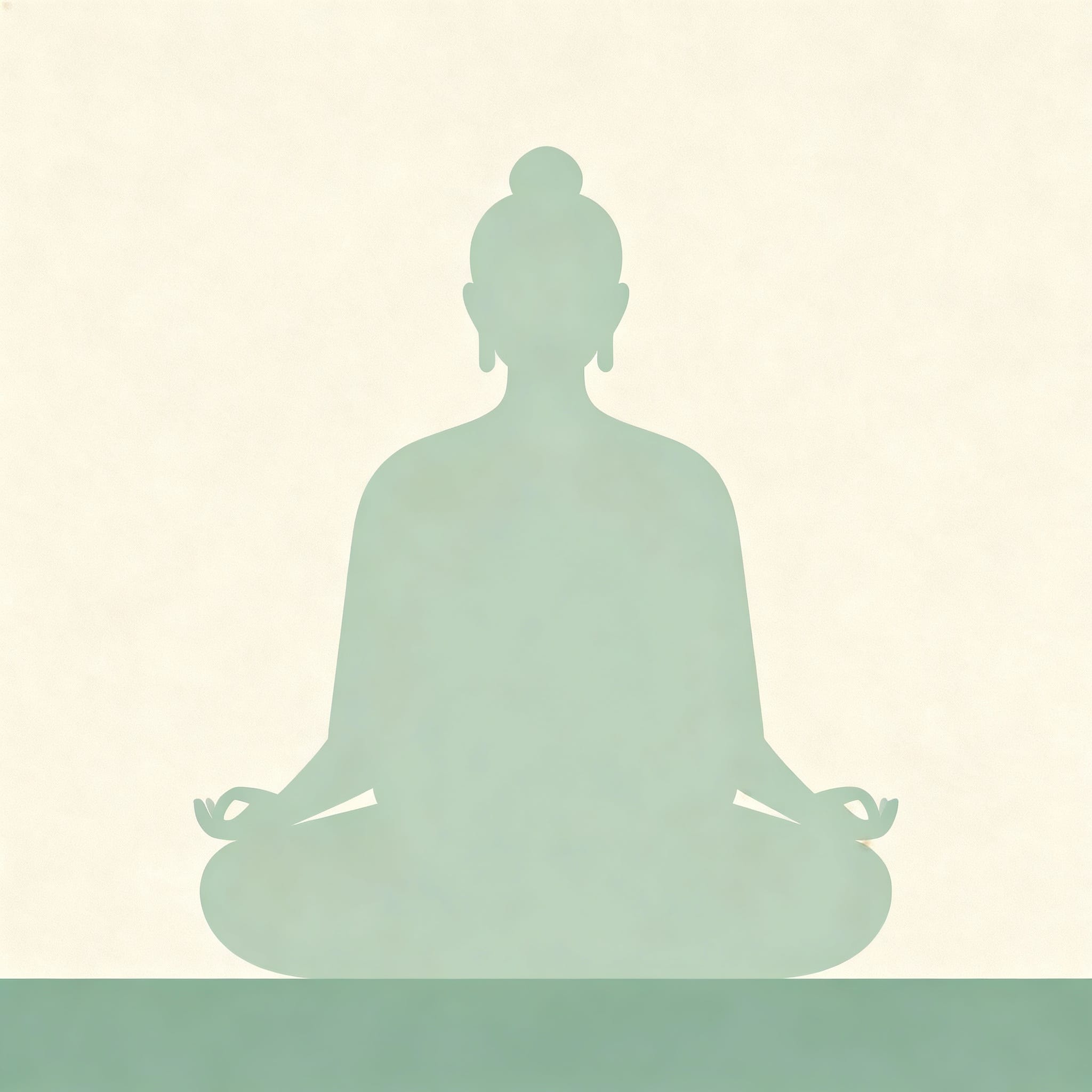 Silhouette assise en lotus, illustration minimaliste vert sauge et lin, en-tête éditorial 16:9 pour article suryoga en 5 lettres : āsana.