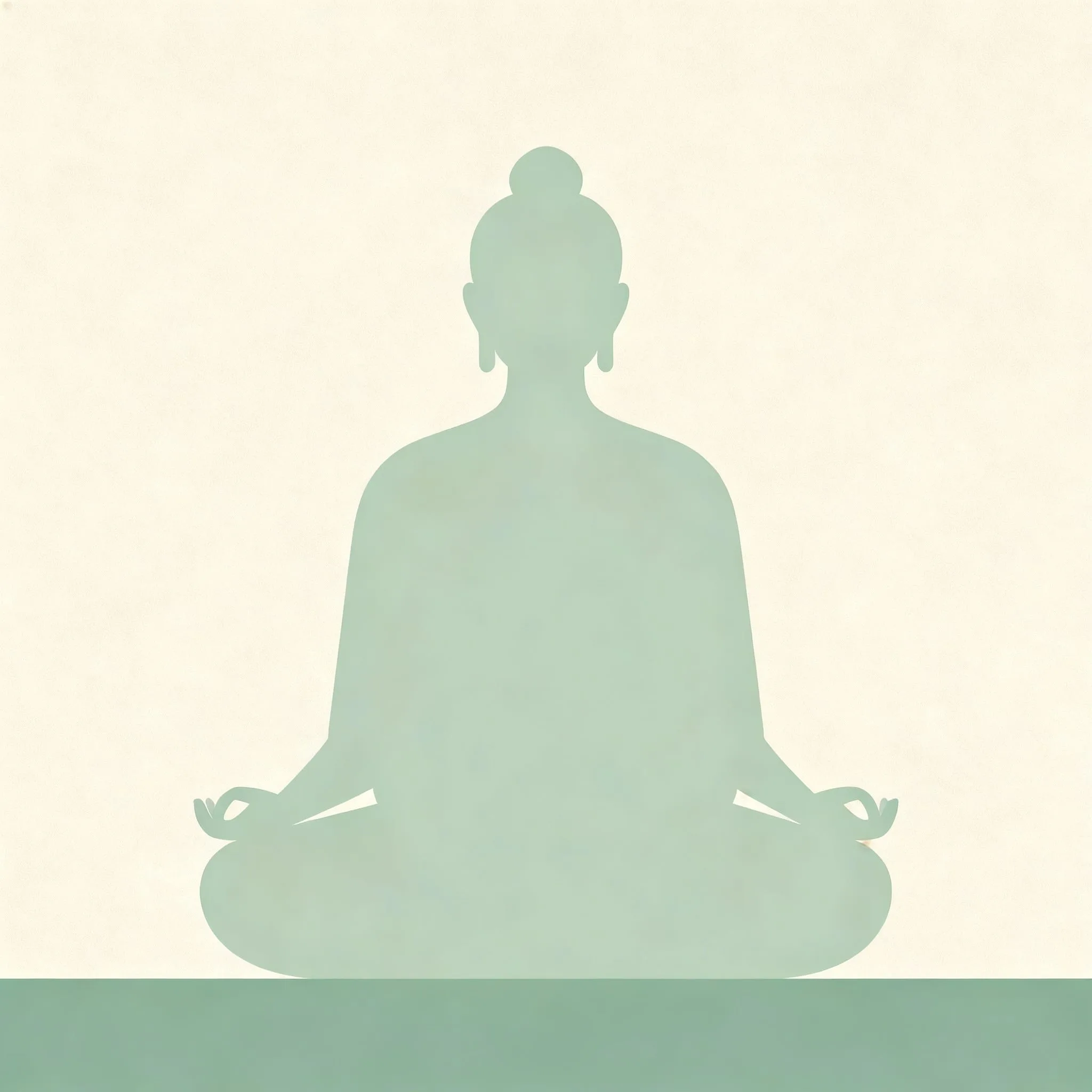 Silhouette assise en lotus, illustration minimaliste vert sauge et lin, en-tête éditorial 16:9 pour article suryoga en 5 lettres : āsana.