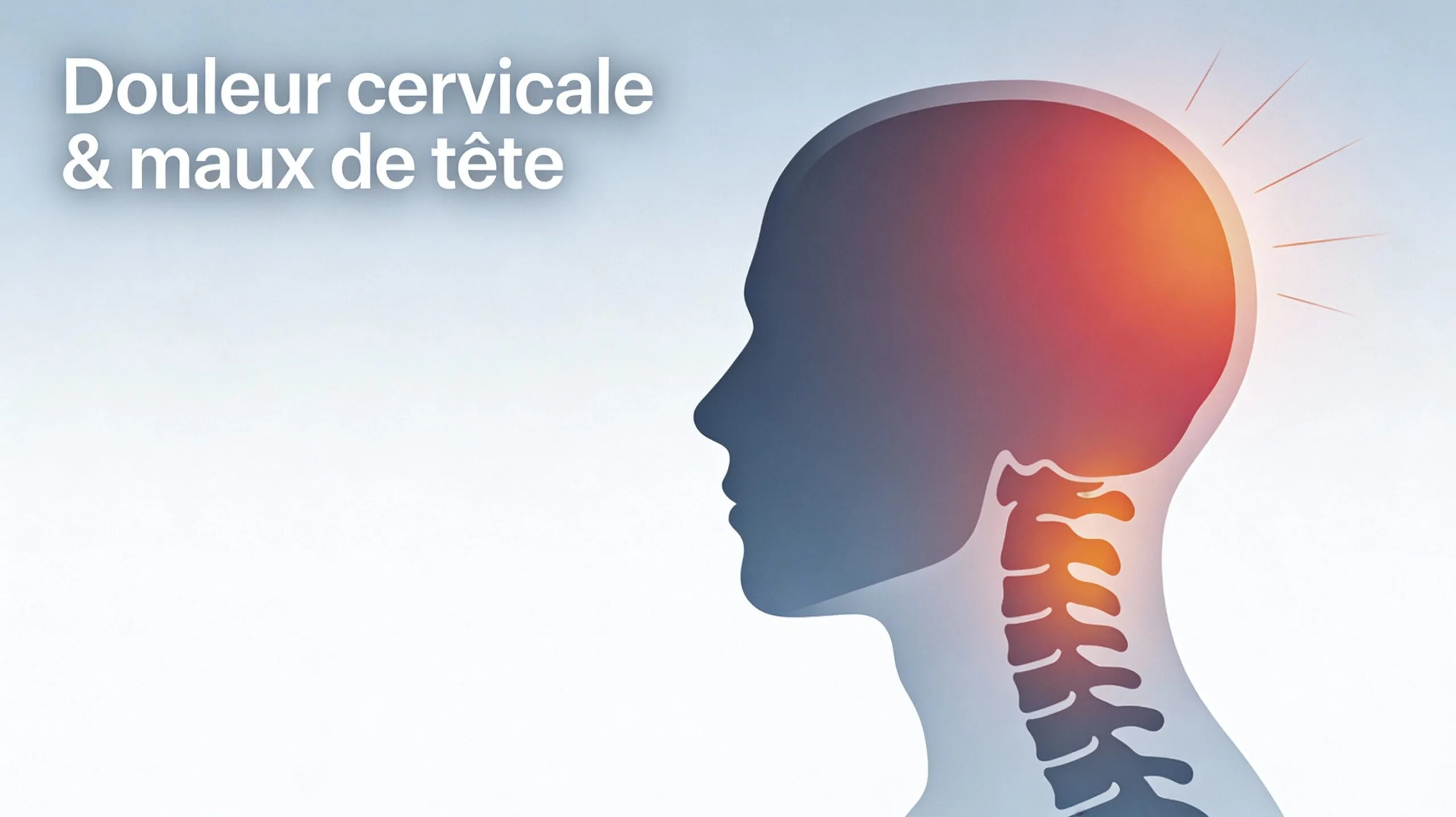 Illustration médicale d’un cou et d’une tête de profil montrant une douleur cervicale qui remonte vers l’arrière du crâne