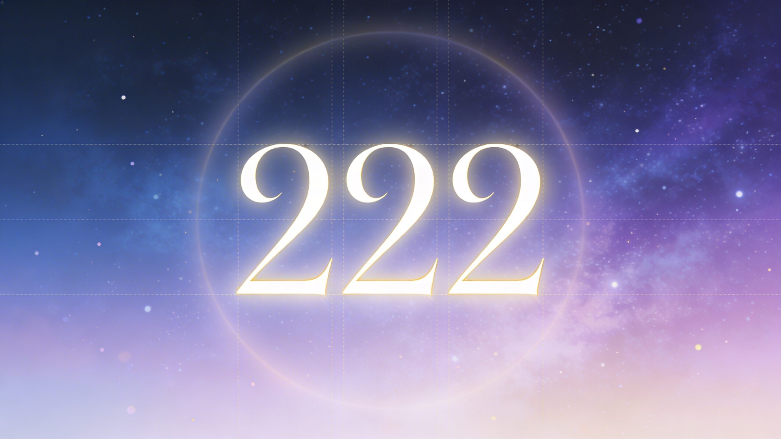 Nombre 222 lumineux sur fond cosmique bleu et violet, illustration spirituelle de l’harmonie et de l’équilibre