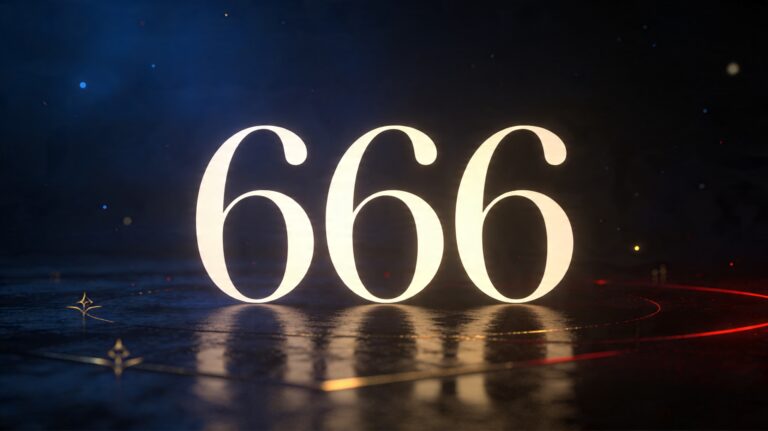 Nombre 666 lumineux sur fond sombre premium, avec ambiance symbolique et spirituelle moderne en format 16:9.