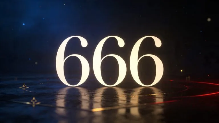 Nombre 666 lumineux sur fond sombre premium, avec ambiance symbolique et spirituelle moderne en format 16:9.