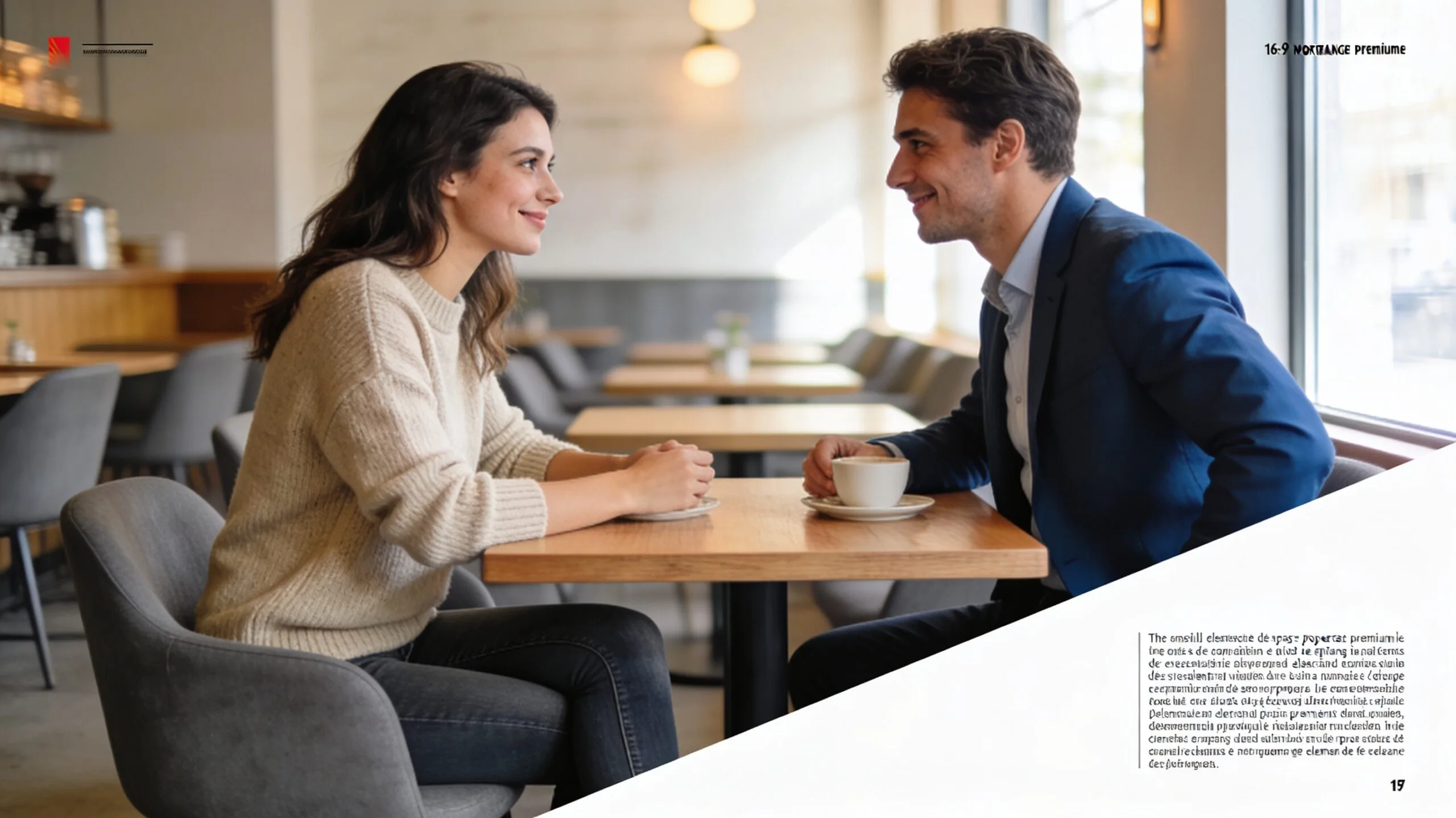 Une femme et un homme échangent un regard complice dans un café, illustrant les signes d’attirance et le langage corporel.