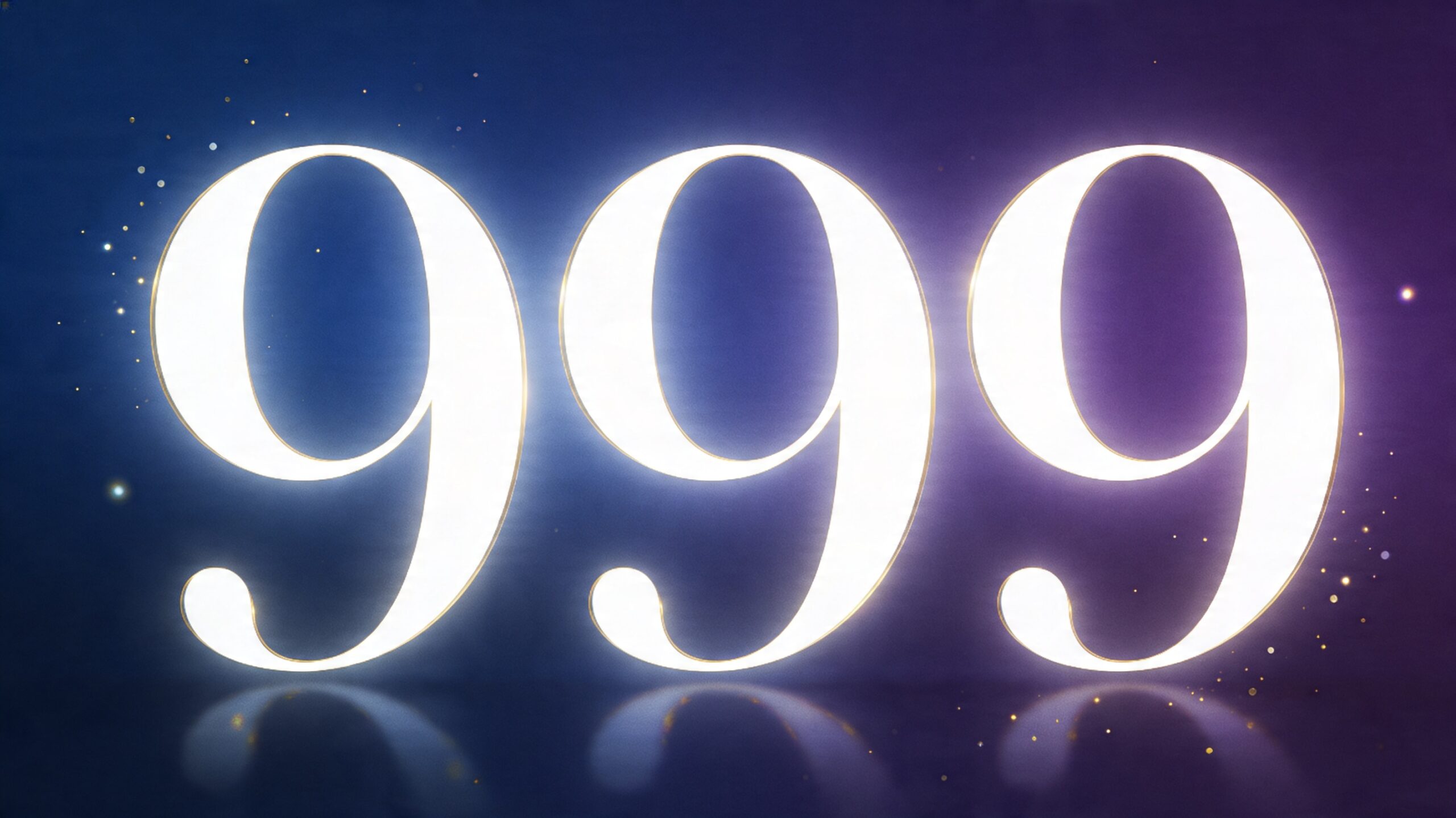 Nombre 999 lumineux dans une ambiance spirituelle moderne, évoquant la fin de cycle et le renouveau